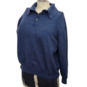 Toscano Mens Polo Sweater Blue Merino Wool Tag XL Measures Small Shrunk READ‎